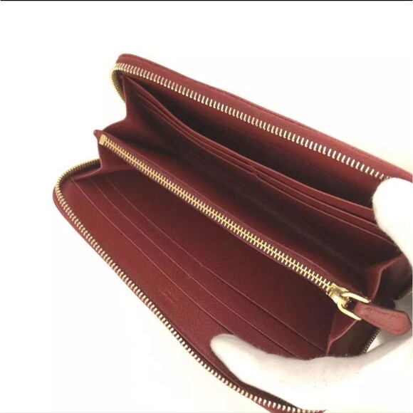 PRADA Saffiano Leather Flower Pearl Long Zip Around Wallet Red w/ Orange flowers - Picture 5 of 8